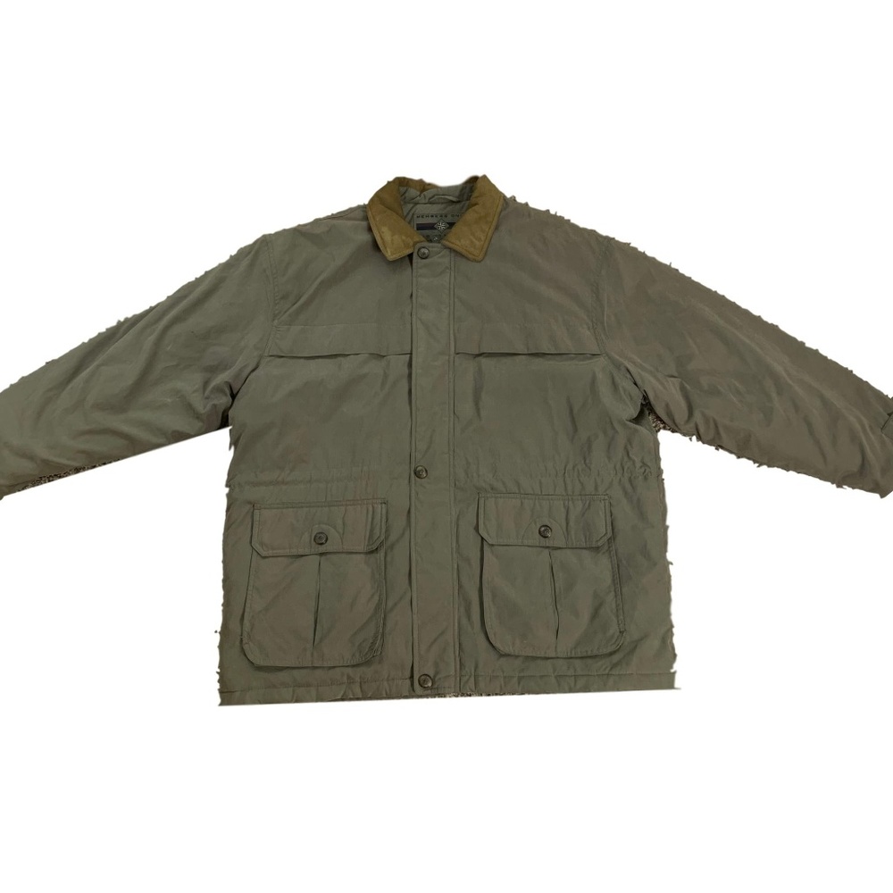 Members Only Men's Jacket Size XL Microfiber Coat Dark Khaki Leather Collar